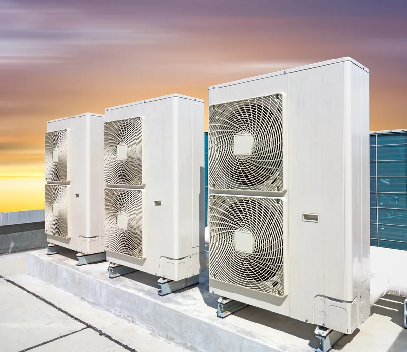 Commercial outdoor cooling units installed on a rooftop